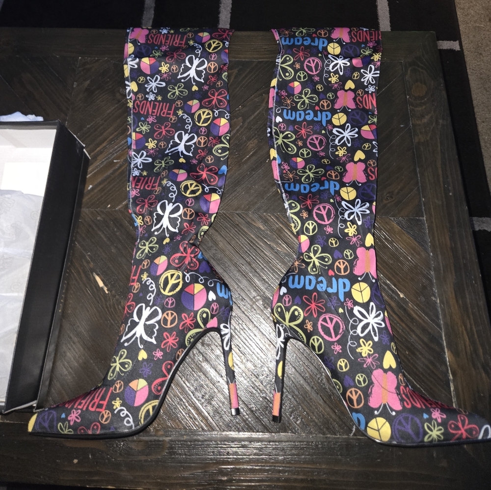 Colorful Graphic Knee-High Boots